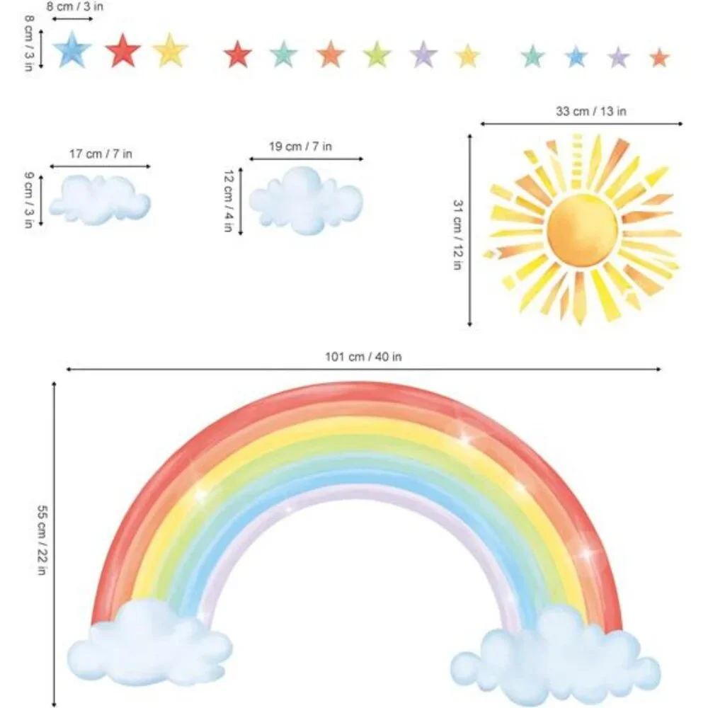 large rainbow wall decals sun cloud star stickers baby nursery kids room decor